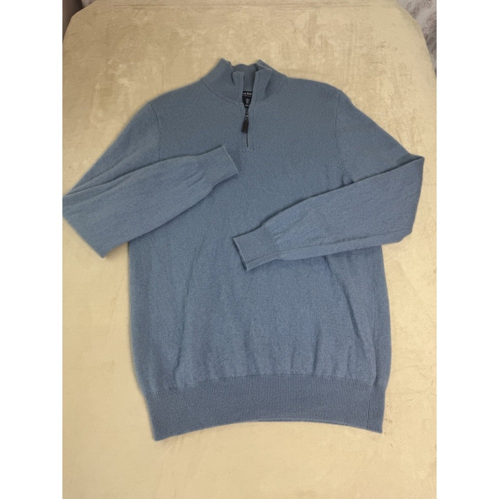 100% 2-Ply Cashmere 1/4 Zip Sweater Blue Size L Men's Isaac Mizrahi